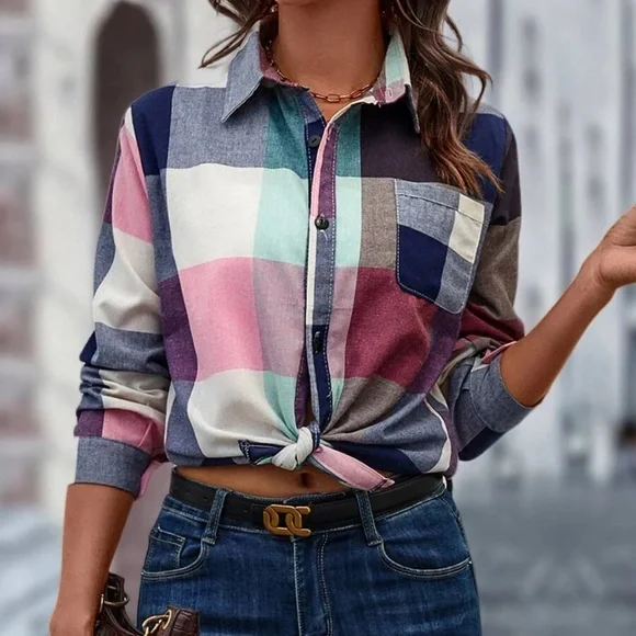 Cozy Plaid Button up Boyfriend Shirt - Picture 2 of 5